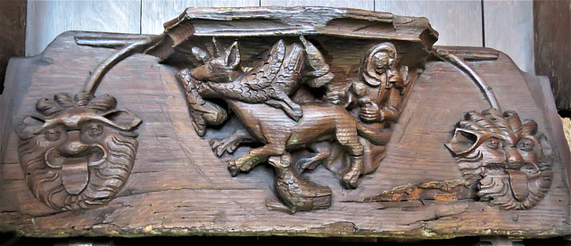 boston church,lincs (98)c14 misericord fox hen woman