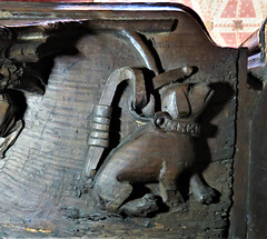 boston church, lincs, c14 misericord dog on collar and  leash