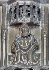 strelley church, notts;   c16 tomb of john de strelley +1501; souls in the bosom of abraham