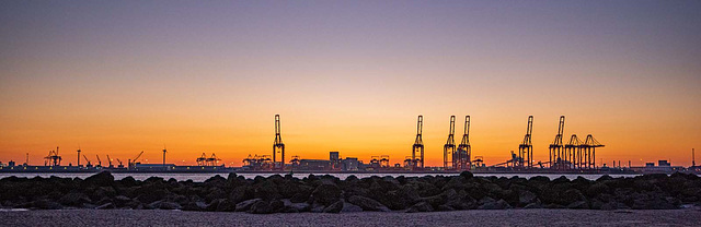 Liverpool container port before dawn