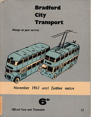 Bradford City Transport timetable cover - November 1963