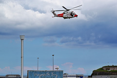 Whiskey Bravo's final pass over Weymouth on the last day of search and rescue operations from Portland