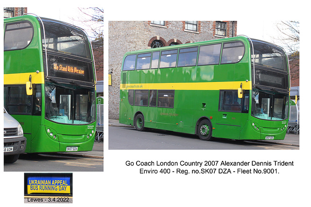 Go Coach London Country Alexander Dennis Ukrainian Appeal running day Lewes 3 4 2022