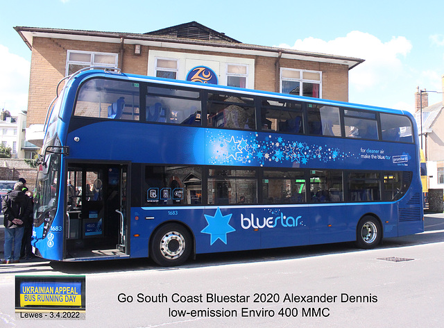 Go South Coast Bluestar Enviro 400 Ukrainian Appeal running day Lewes 3 4 2022