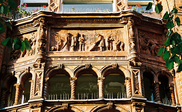 Detail of Bay window, George Skipper the Victorian architect's office, now Jarrolds Department Store, Norwich, Norfolk