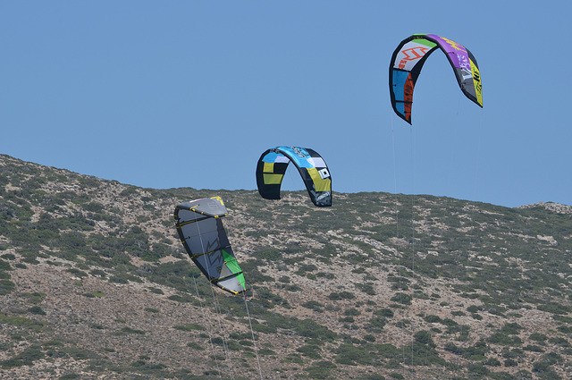 Rhodes, Prasonisi, Wings of Kite-surfers