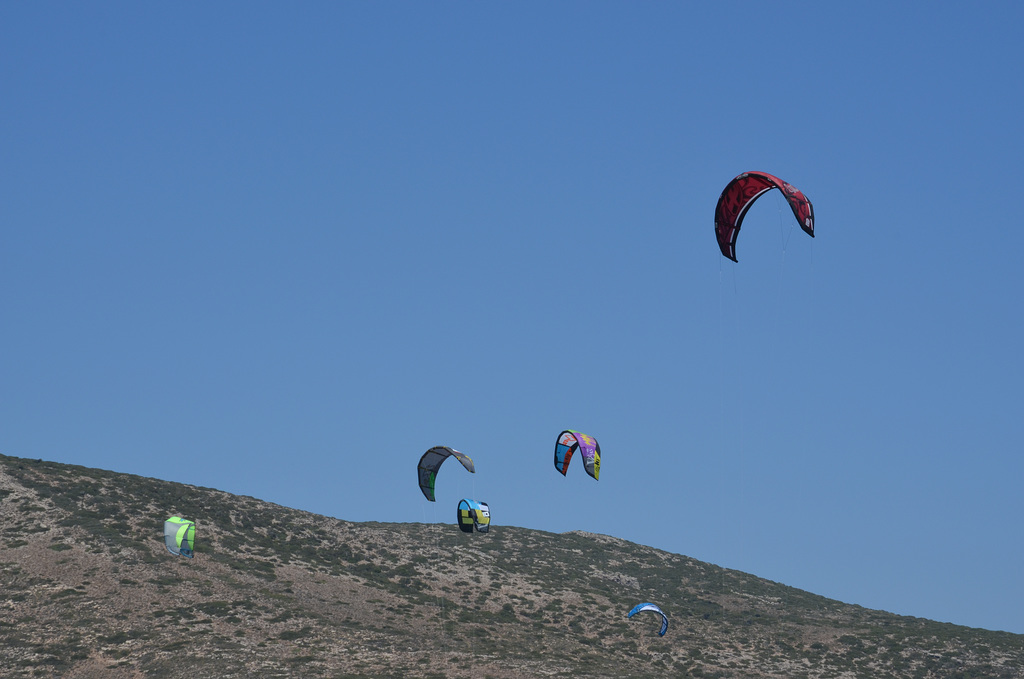 Rhodes, Prasonisi, Wings of Kite-surfers