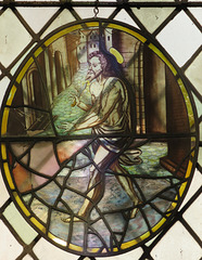 strelley church, notts; c17 flemish glass roundel, st bartholomew