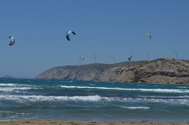 Rhodes, Prasonisi, Kite Surfers and Wind Power Stations