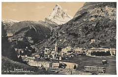 Zermatt & Mont Cervin with railcar. Post Card from c1930