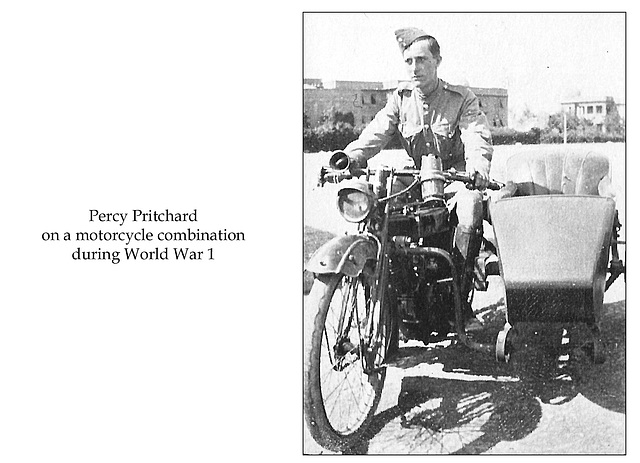 Percy Pritchard on a motorcycle combination WW1