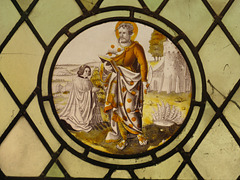 strelley church, notts; c16 flemish glass roundel of st bartholomew