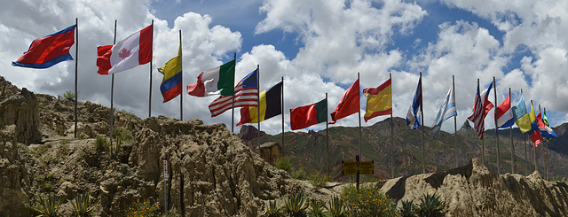 La Paz, All Nations at the Entrance to Moon Valley (Valle de la Luna) La Paz, All Nations at the Entrance to Moon Valley (Valle de la Luna)
