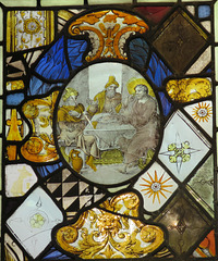 strelley church, notts; c16 flemish glass of christ at emmaus