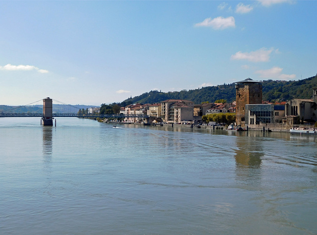 View of the Rhone River and Sainte-Colombe, October 2022