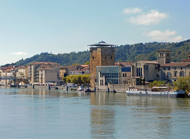 View of the Rhone River and Sainte-Colombe, October 2022