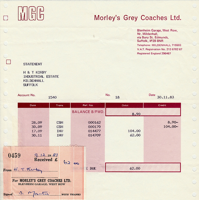 Morley's Grey Account Statement and payment receipt