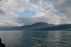 rayons, coucher de soleil sur le Léman