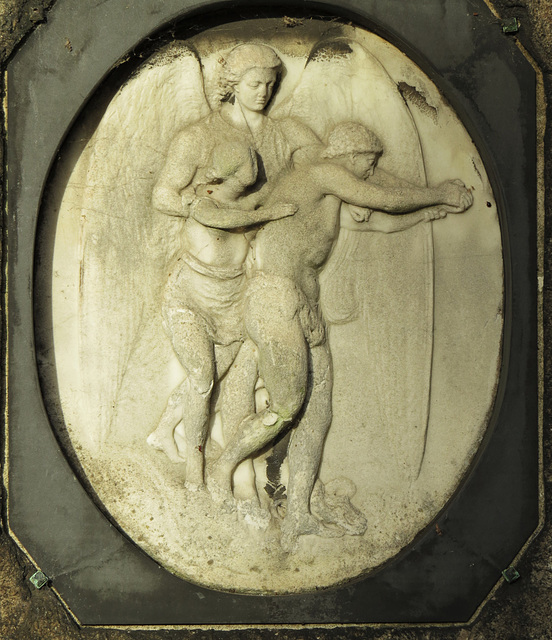 brompton cemetery, london,samuel sotheby +1861, auctioneer. adam and eve are being booted out of heaven by an angel