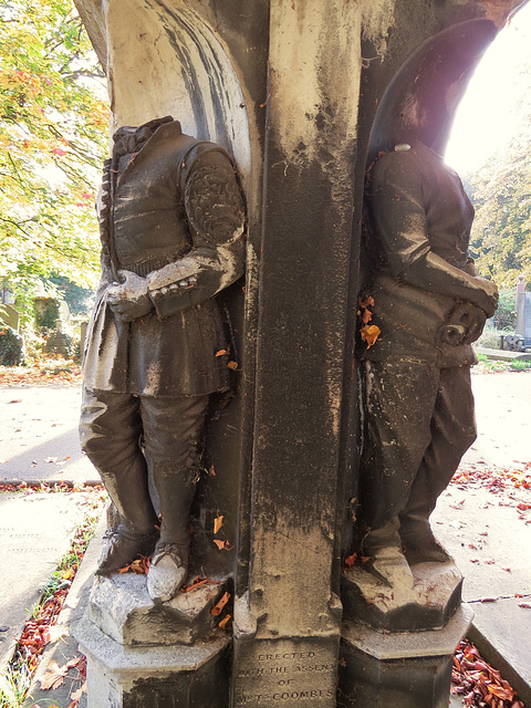 brompton cemetery, london,vandalised watermen on robert coombes tomb, +1860, champion thames sculler