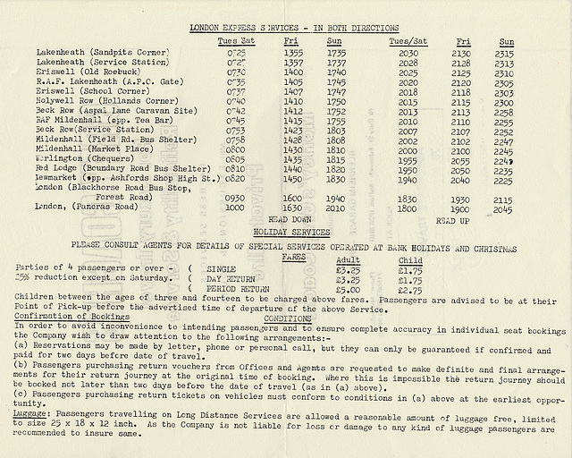 Morley's Grey London service timetable circa 1980