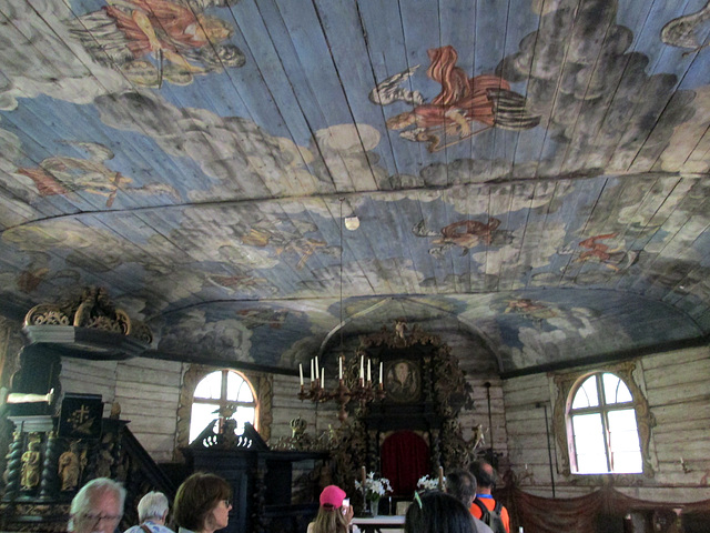 Interior of wooden lutheran church.