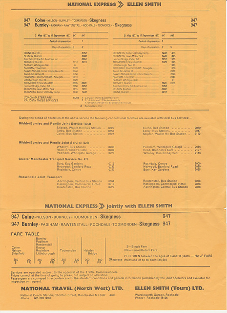 Ellen Smith and National Travel Skegness service leaflet Summer 1977 (Page 2 of 2)