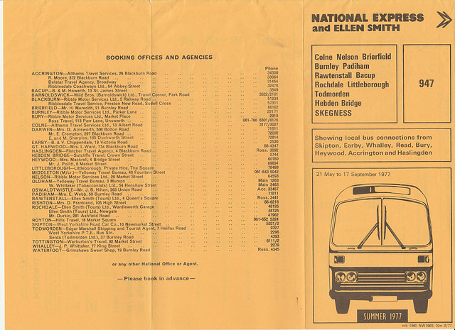 Ellen Smith and National Travel Skegness service leaflet Summer 1977 (Page 1 of 2)