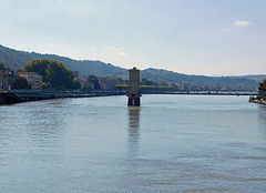 The Rhone River and Pedestrian Bridge in Vienne, October 2022