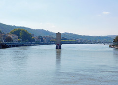 The Rhone River and Pedestrian Bridge in Vienne, October 2022