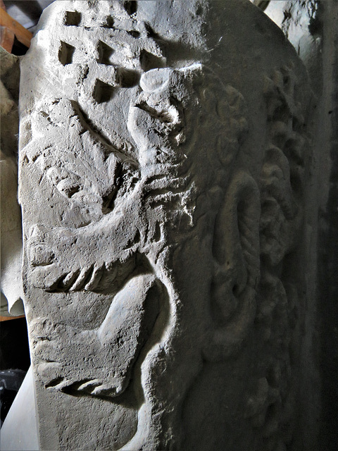 widworthy church, devon , lion on shield of tomb effigy of a c15 knight
