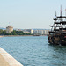 Greece, Thessaloniki, Leoforos Nikis Promenade and Pleasure Boat in the Bay