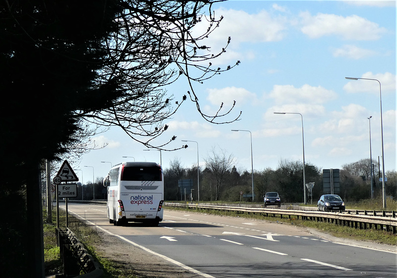 Whippet Coaches (National Express contractor) NX28 (BV67 JZN) at Barton Mills - 4 Apr 2020 (P1060599)