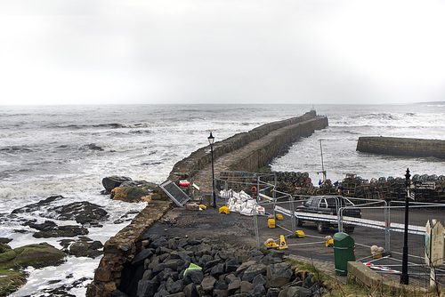 Part of the Breakwater Wall Fallen into the Sea