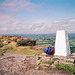 Trig Point (343m) on The Cloud with Congleton Viaduct in the middle distance (Scan from 1999)