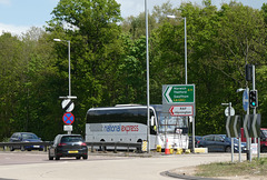 Ambassador Travel (National Express contractor) 219 (BV19 XOY) on the A11 at Fiveways, Barton Mills - 7 May 2022 (P1110450)