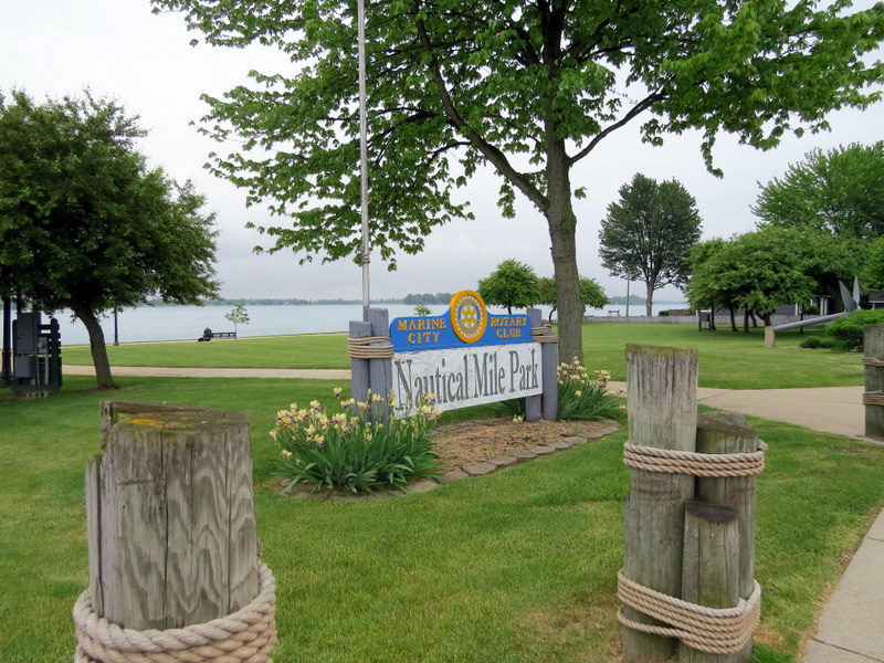 Marine City and the parks along the river are empty.