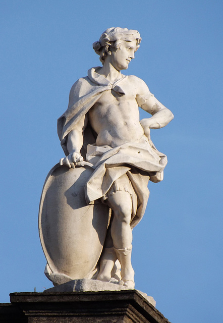 Sculpture of a Figure with a Shield in Piazza Dante in Naples, June 2013