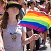 Girl in rainbow hat