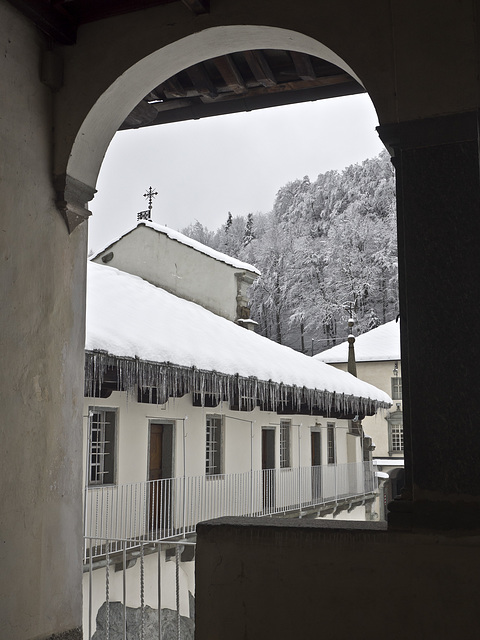 Finally the snow!  Stalactites of ice from the roof, Oropa (Biella)