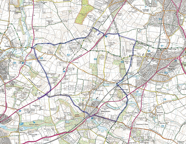 A 9m circular walk in February 2005 from Blakedown