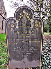 sandiacre church, derbs; c19 gilded lettering on slate tombstone of charles purser +1889