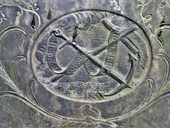 sandiacre church, derbs ; cross and anchor on c18 slate tombstone of john taft +1761