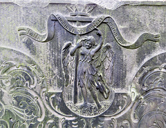 sandiacre church, derbs; angel with cross on c18 slate tombstone of catherine and john taft +1769