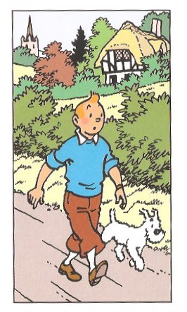 Tintin & Snowy stroll through the home counties in The Black Island.