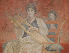 Detail of a Wall Painting of a Woman Playing a Kithara from Boscoreale in the Metropoitan Museum of Art, September 2018