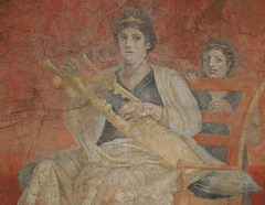 Detail of a Wall Painting of a Woman Playing a Kithara from Boscoreale in the Metropoitan Museum of Art, September 2018