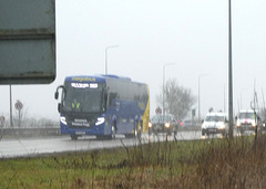 Prospect Coaches (Megabus contractor) PR73 EMA on the A11 at Barton Mills - 8 Feb 2024 (P1170283)