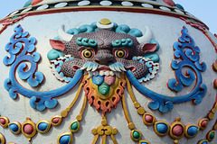 Kathmandu, Detail of the Shrine at the Entrance to Boudhanath Temple