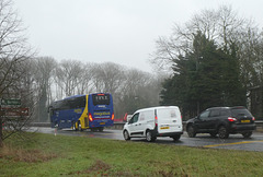 Prospect Coaches (Megabus contractor) PR73 EMA on the A11 at Barton Mills - 8 Feb 2024 (P1170285)
